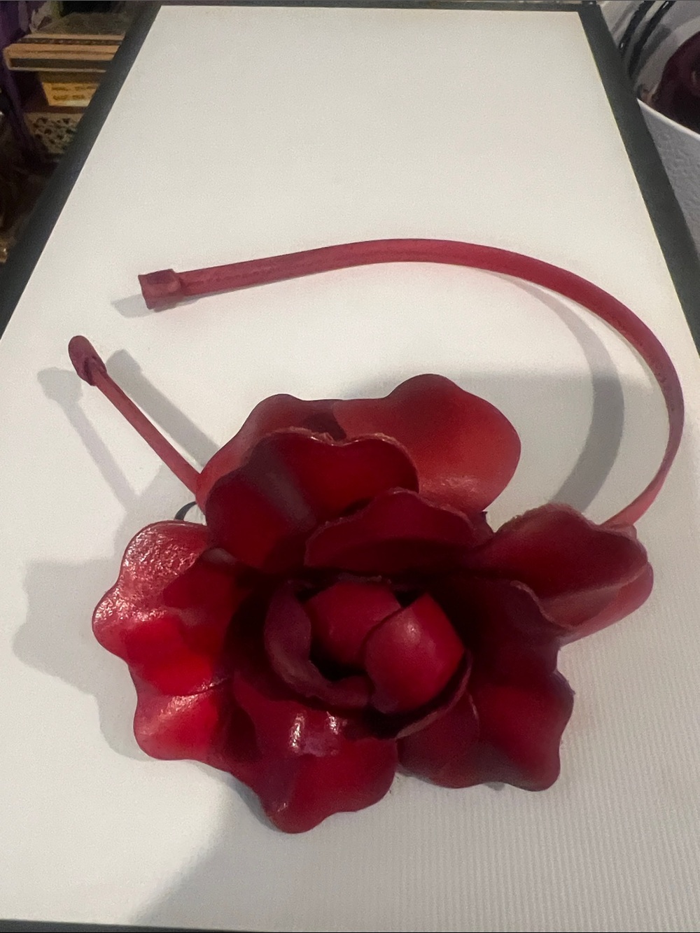 Tasha Red Leather Flower Headband